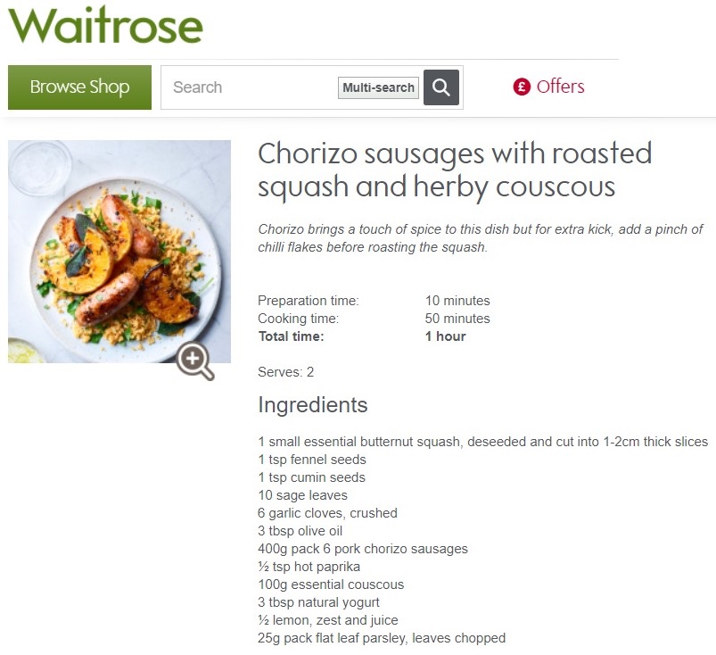 Waitrose chorizo sausages recipe